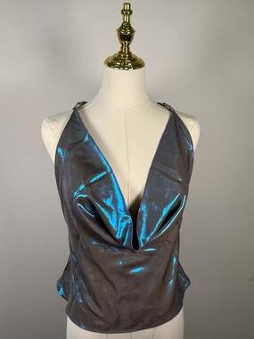 My Beachy Side Metallic Iridescent Cowl Neck Beaded Back Top Size M